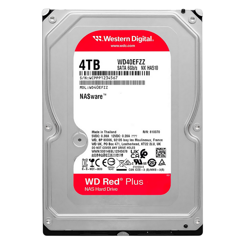 3.5" HDD 4.0TB-SATA-128MB Western Digital "Red Plus (WD40EFZZ)", NAS, 24/7, CMR, 5400rpm, 1.0M (MTBF)