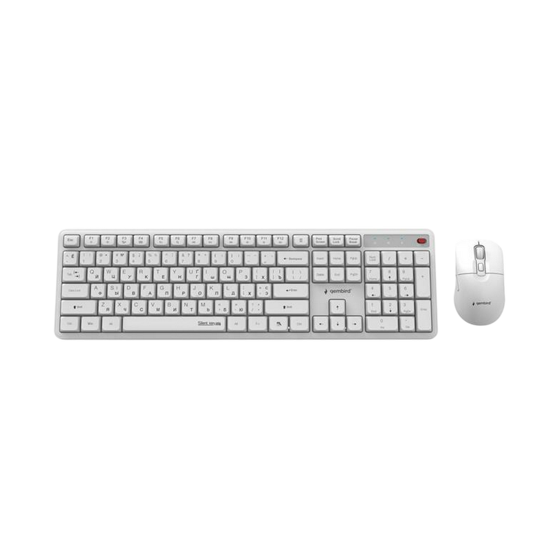 Wireless Keyboard & Mouse Gembird Silent key Pro Business KBS-WMS-01-W-CYRL, Silent, Slim , 5000dpi, 6 buttons, Ambidextrous, 2.4Ghz, EN/RU, White