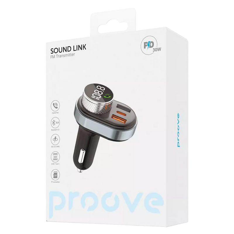 Car Charger Proove FM Launcher Sound Link 30W (PD+QC3.0) Type-C+USB Black