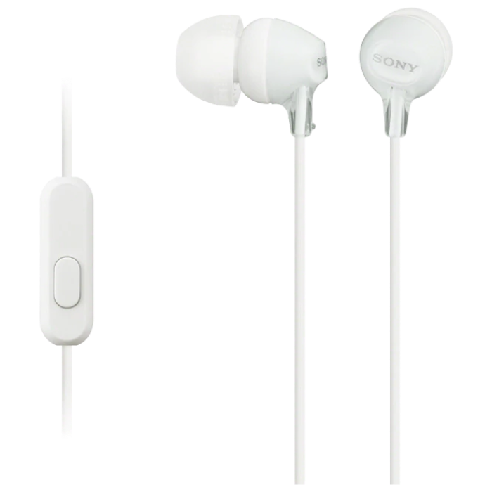 Earphones SONY MDR-EX15AP, Mic on cable, 4pin 3.5mm jack L-shaped, Cable: 1.2m White