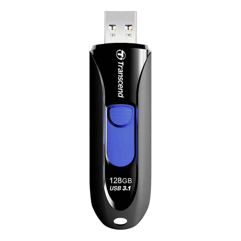 128GB USB3.1 Flash Drive Transcend "JetFlash 790", Black-Blue, Slider (R/W:90/40MB/s)