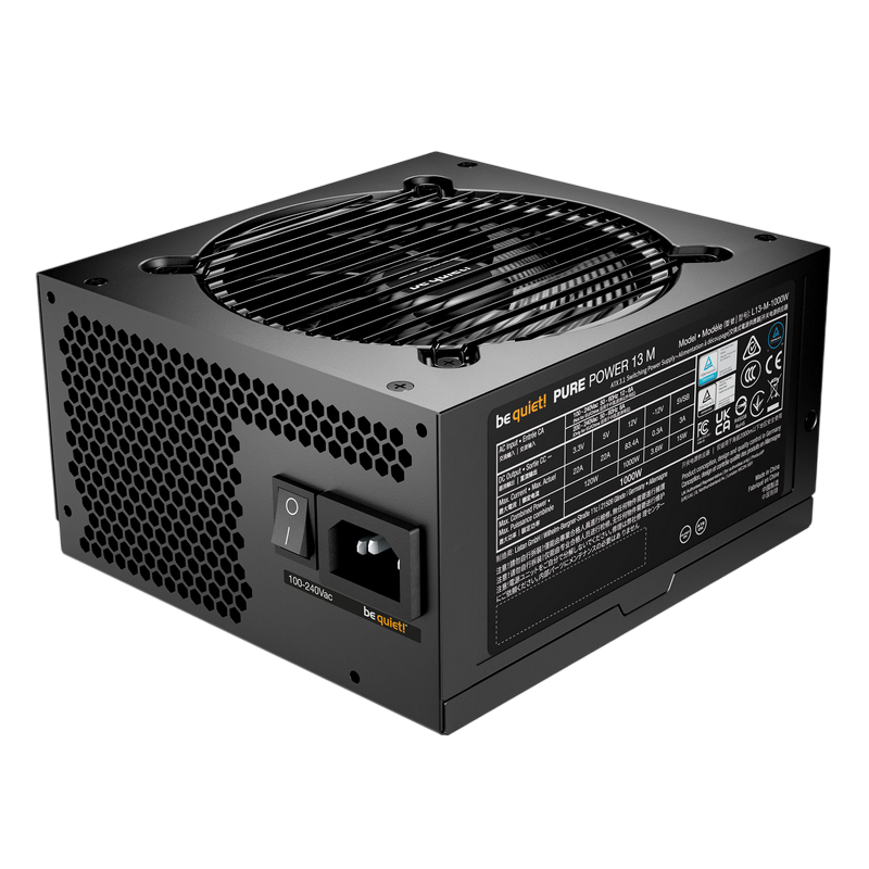 Power Supply ATX 1000W be quiet! PURE POWER 13 M, 80+ Gold, 120mm, Active PFC, SR+LLC+DC/DC, ATX 3.1, Full Modular, Black