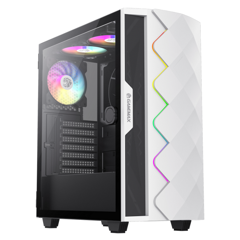 Case ATX GAMEMAX Diamond CP WT, w/o PSU, 0.5mm, 3x120mmARGB, 1x140mm, ARGB Hub, Front Mesh+LED strip, 1xUSB3.1, 1xUSB2.0, 2x2.5", 2x3.5", White