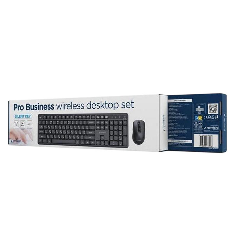 Wireless Keyboard & Mouse Gembird Silent key Pro Business KBS-WMS-01-CYRL, Slim , 5000dpi, 6 buttons, Ambidextrous, 2.4Ghz, EN/RU, Black