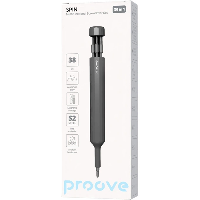 Multifunctional screwdriver set Proove Fixer 39 in1, Gray