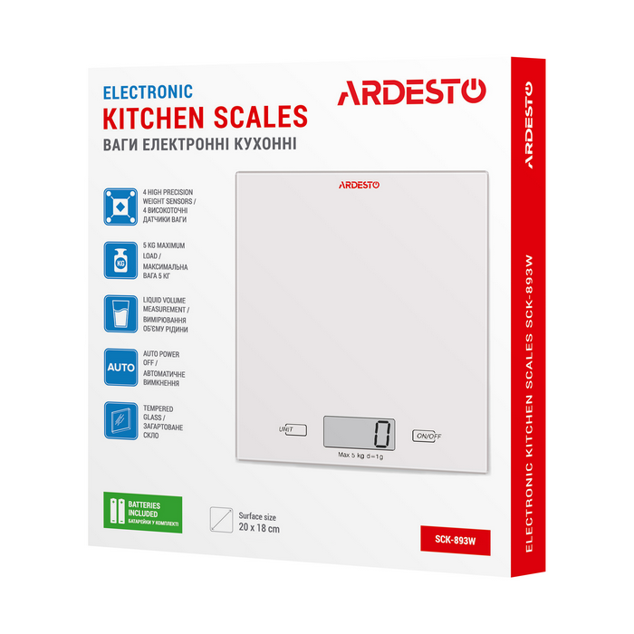 Kitchen Scale Ardesto SCK-893W White