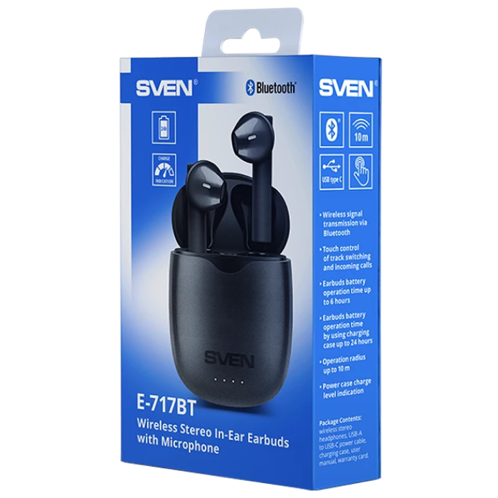 True Wireless Earphones SVEN E-717BT, Black