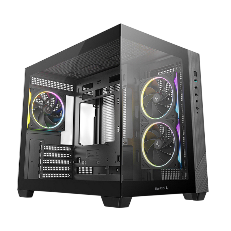 Case mATX Deepcool CG330 3F, w/o PSU, 3x120mm, Front&Side TG, 2xUSB2.0, 1xUSB-C, 1xUSB2.0, 4x2.5", Black