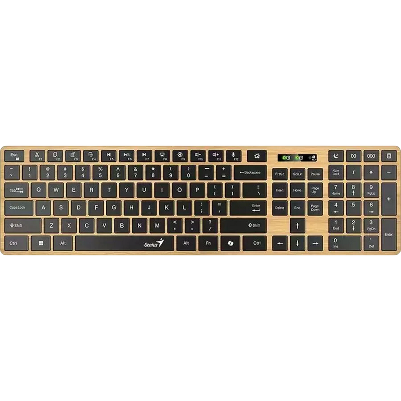 Wireless Keyboard Genius SlimStar 7250BT, Multimedia, 12 Fn Keys, Chocolate keys, Battery indicator, 1xAA, 2.4Ghz+BT, EN/RU, Pine Wood