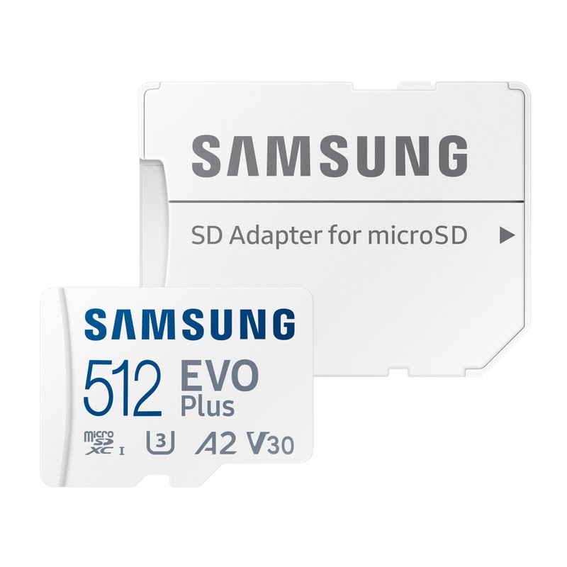 .512GB MicroSD (Class 10) UHS-I (U3) +SD adapter, Samsung EVO Plus 2024 "MB-MC512SA" (R:160MB/s)