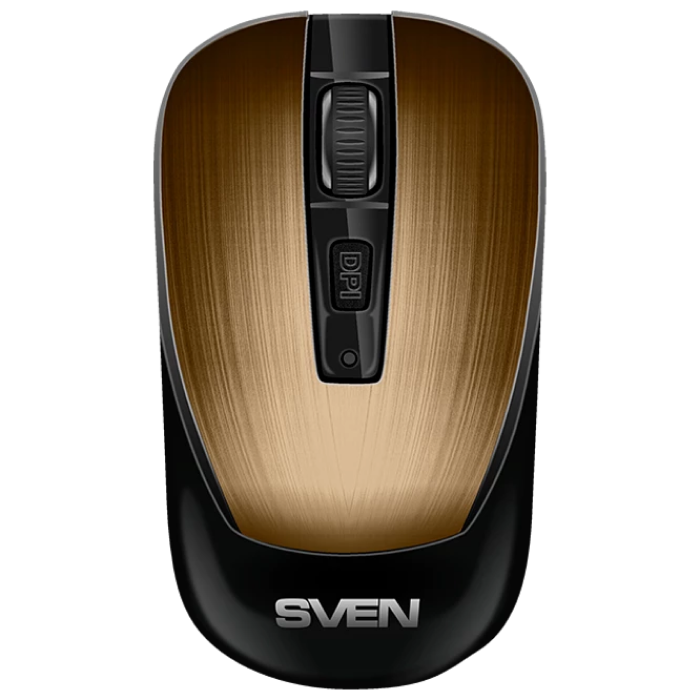 Wireless Mouse SVEN RX-380W, 800-1600 dpi, 4 buttons, Ambidextrous, 54g., 1xAA, 2.4Ghz, Bronze