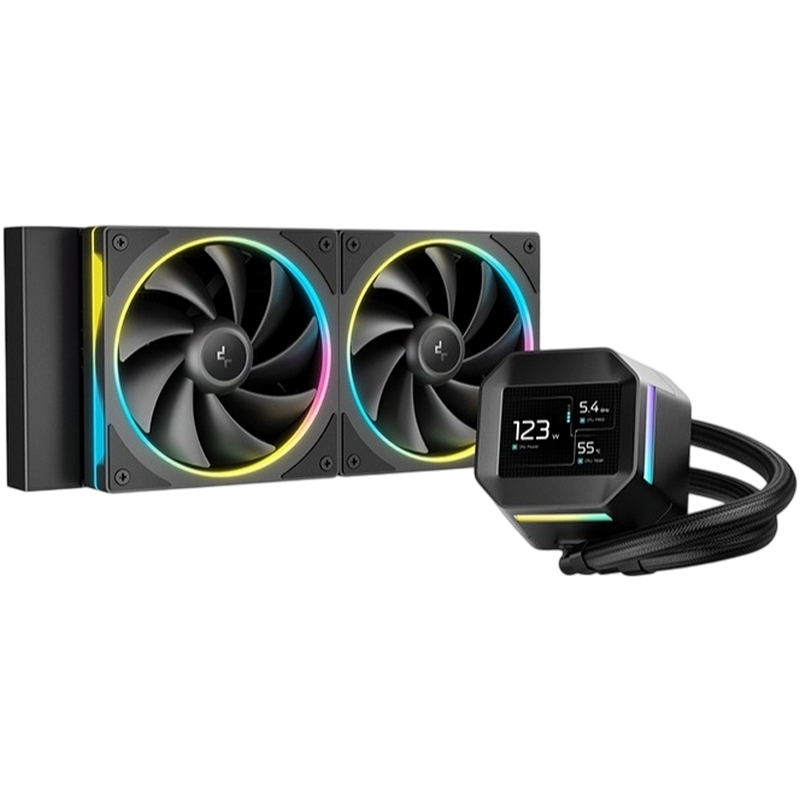 AIO Liquid Cooling Deepcool "LM240" (<38.71dBA, 600-2400RPM, 66.32CFM, 2x120mm, 2400 RPM, ARGB, 2.4" IPS display with MP4 video, 1530g.) Black