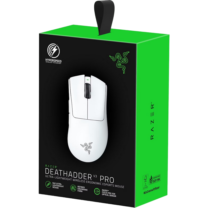 Gaming Wireless Mouse Razer DeathAdder V3 Pro, 30к dpi, 5 buttons, 70G, 750IPS, Opt.SW, 63g, On-Board Memory, 2.4Ghz, White
