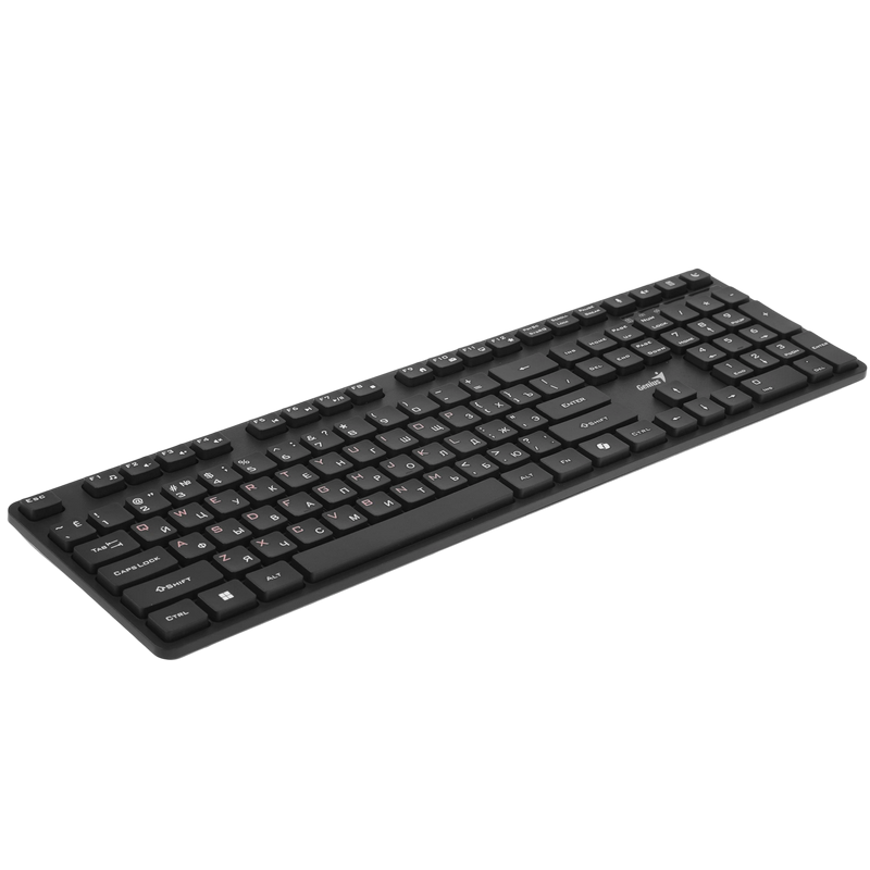 Wireless Keyboard & Mouse Genius KM-8216S, 12 Fn keys, Chocolate keycap, Silent, 1200dpi, 3 buttons, 2xAAA/1xAA, 2.4Ghz, EN/RU, Black