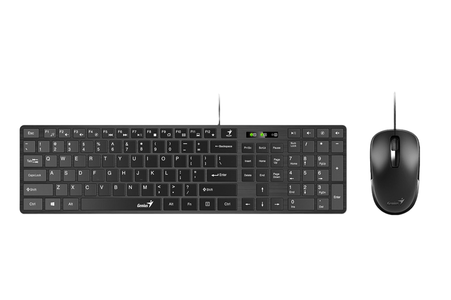 Keyboard & Mouse Genius SlimStar C126, Multimedia,12 Fn keys, Chocolate keycap, Brushed metal look, 1000dpi, 3 buttons, 1.5m, USB, EN/RU, Black