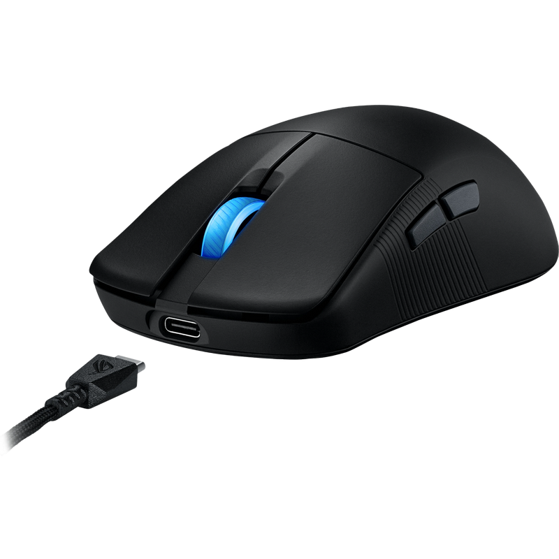 Gaming Wireless Mouse Asus ROG Harpe Ace Mini, 42k dpi, 5 buttons, 750IPS, 50G, 49g, Ambidextrous, Opt.SW, 2m, USB+2.4Ghz+BT, Black