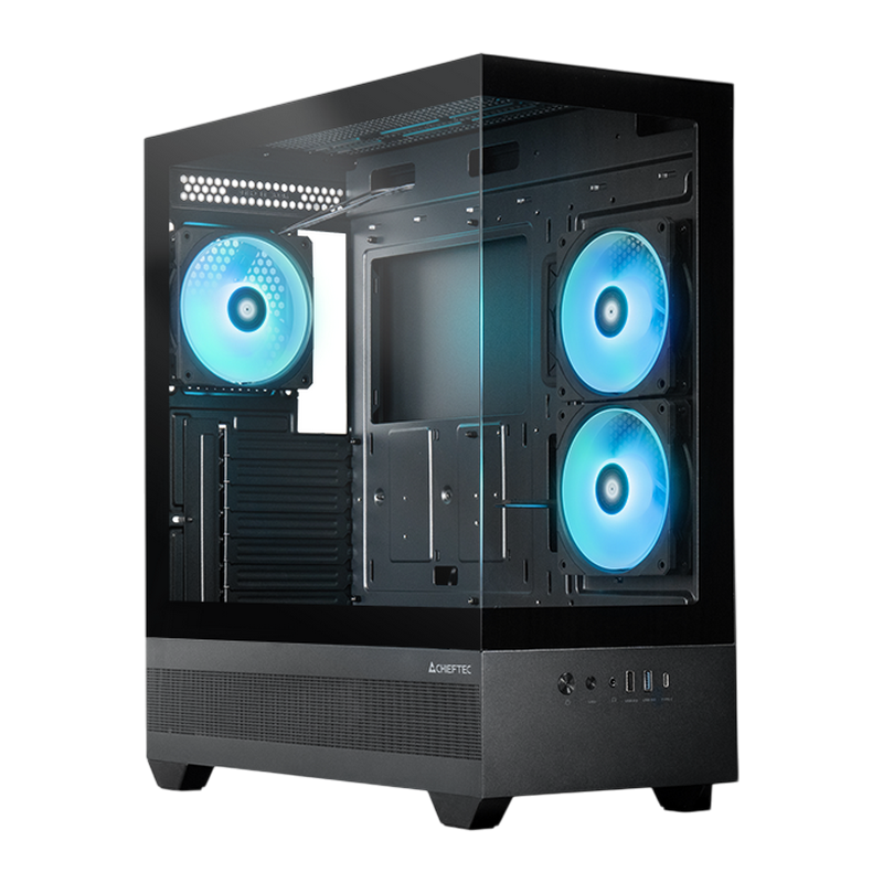 Case ATX Chieftec VISTA, w/o PSU, 0,8mm, 3x120mm ARGB, Temperd Glass, Controller RGB, 1xUSB3.0, 1xUSB2.0, 1xUSB Type-C, 2x2,5", 1x3,5", Black