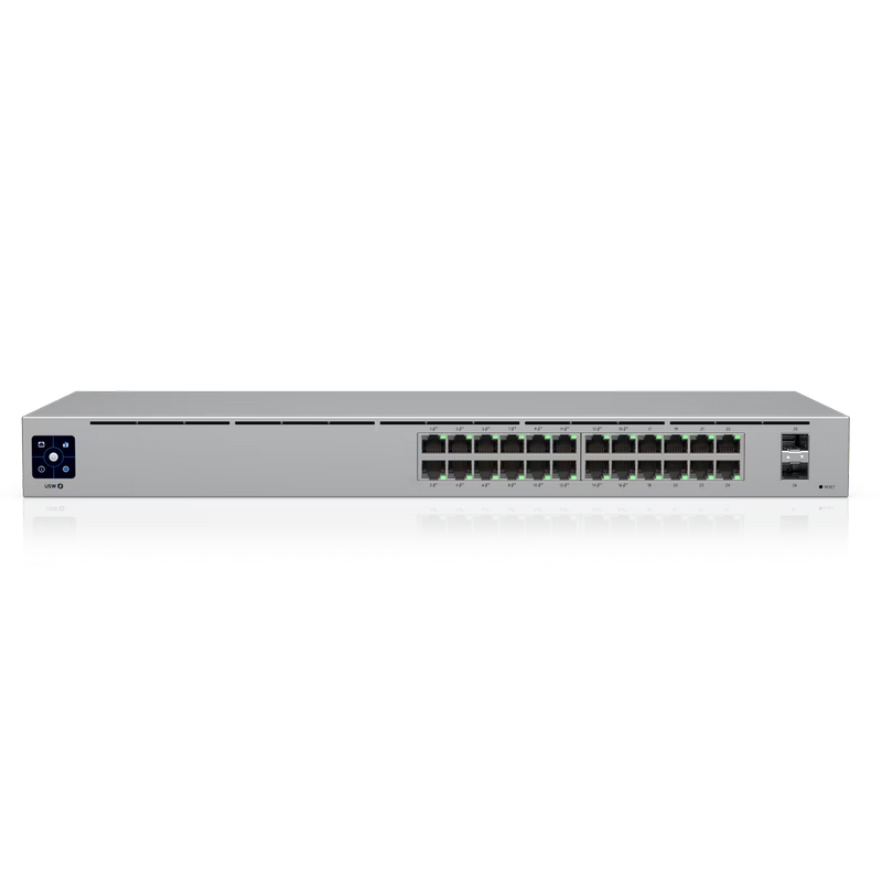24-Port Gigabit Layer 2 Managed PoE+ Switch Ubiquiti Standart "USW-24-POE", 16xGbE PoE+, 8xGbE, 2xSFP, 95W Budget, Fanless