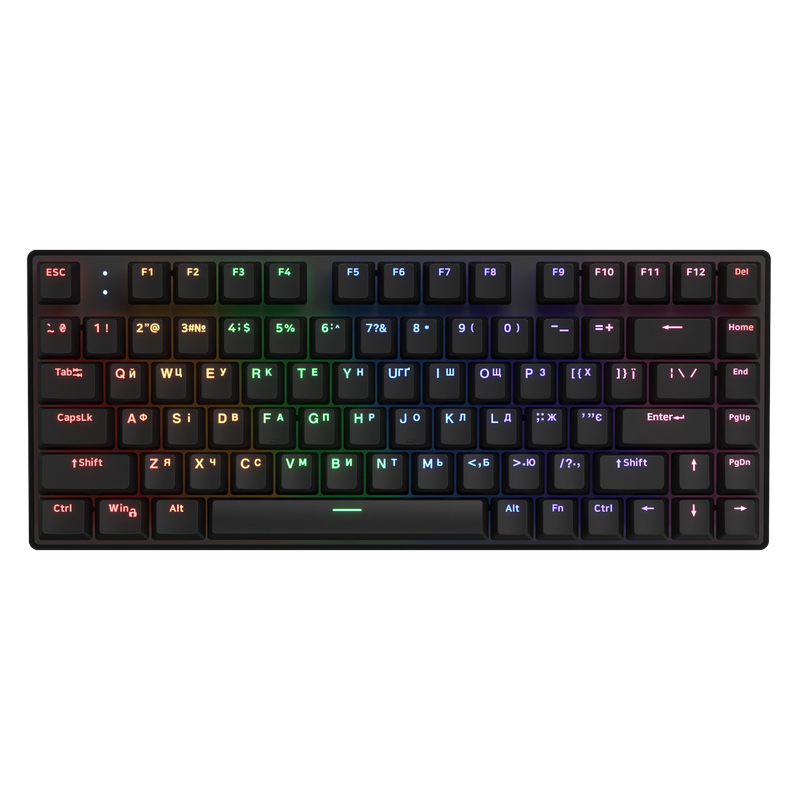Wireless Gaming Keyboard HATOR Icefall Mecha TKL Rainbow, Mechanical, Rainbow LED, 1.8m, USB, EN/UA, Black