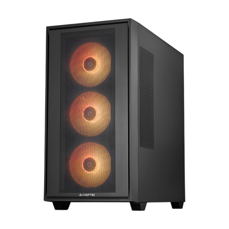 Case ATX Chieftec HUNTER 3, w/o PSU, 0.7mm, 4x120mm ARGB fans, ARGB Hub, Front Mesh, Tempered Glass, 2xUSB3.0, 1xUSB-C, 2x2.5", 2x3.5", Black