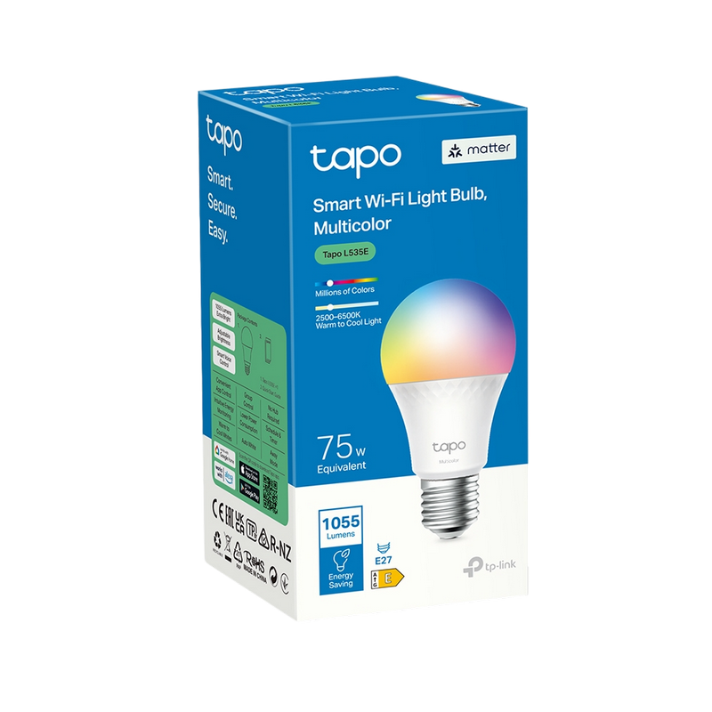 TP-LINK "Tapo L535E", Smart Wi-Fi LED Bulb with Dimmable Light, Multicolor, 2500-6500K, 1100lm, Matter