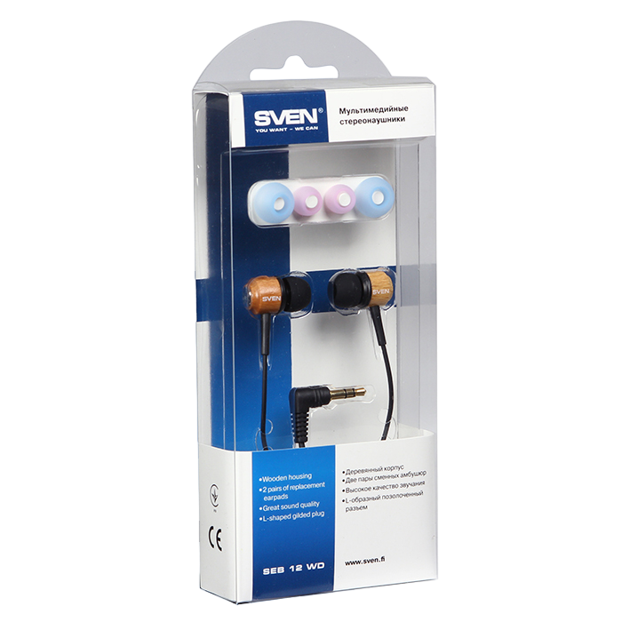 Earphones SVEN E-12 WD (SEB 12 WD) - Wooden-Black