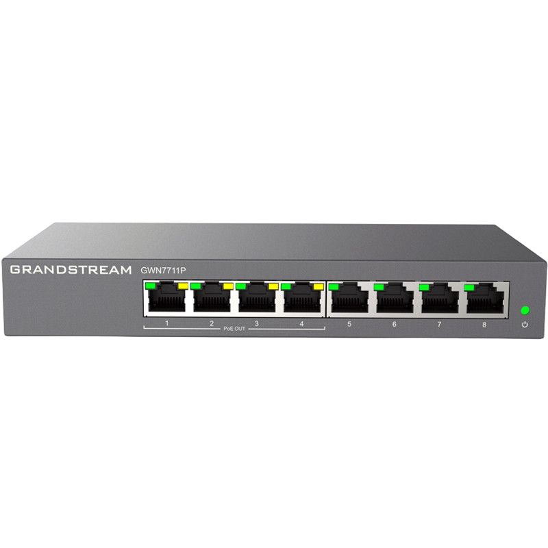 .8-port Gigabit Lite Managed PoE Switch, Grandstream "GWN7711P", 4xPoE Ports, steel case, 60W Budget
