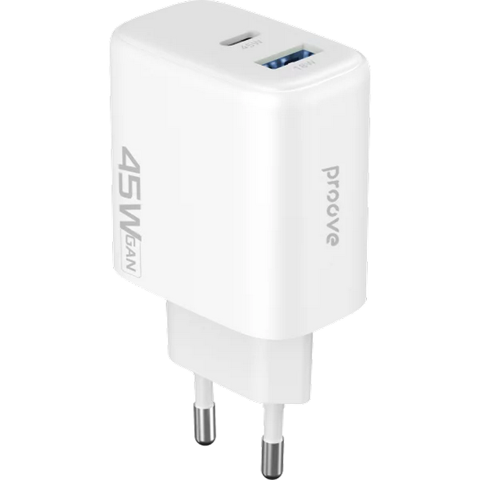 Incarcator Proove, Silicone Power 45W, USB+Type-C, (fara cablu), White