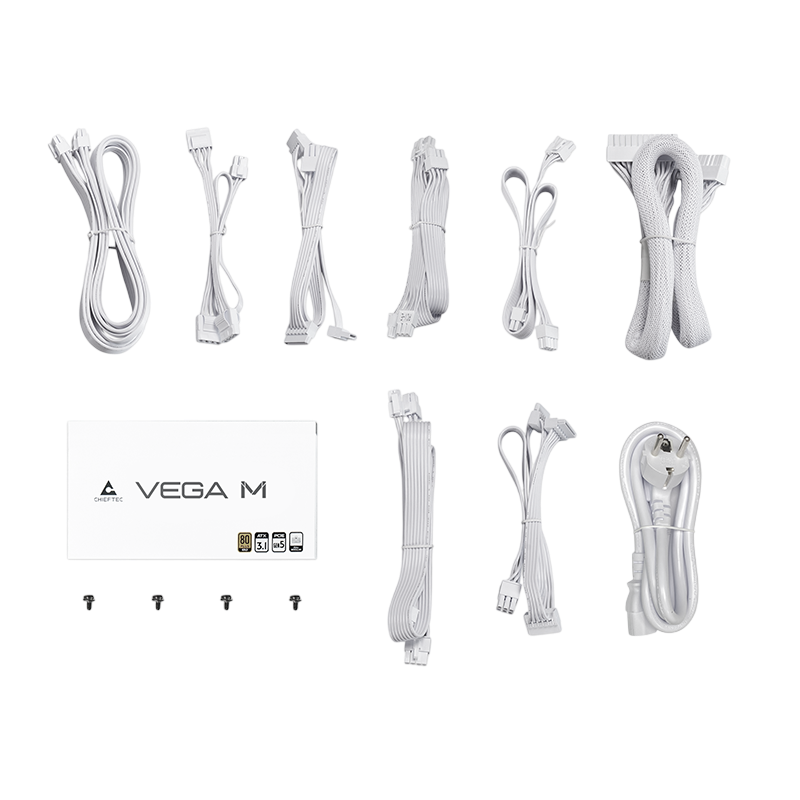 Power Supply ATX 1000W Chieftec Vega M PPG-1000-CW, 80+ Gold, 135mm, Active PFC, Half-Bridge LLC+DC/DC, ATX 3.1, PCIe 5.1, Full modular, White