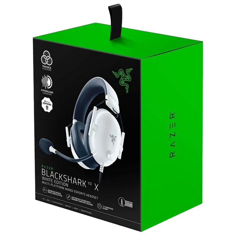 Gaming Headset Razer BlackShark V2 X, 50mm drivers, 12-28kHz, 32 Ohm, 100db, 240g, On-earcup control, Noise-Cancelling Mic, 7.1, 1.3m, 3.5mm, White