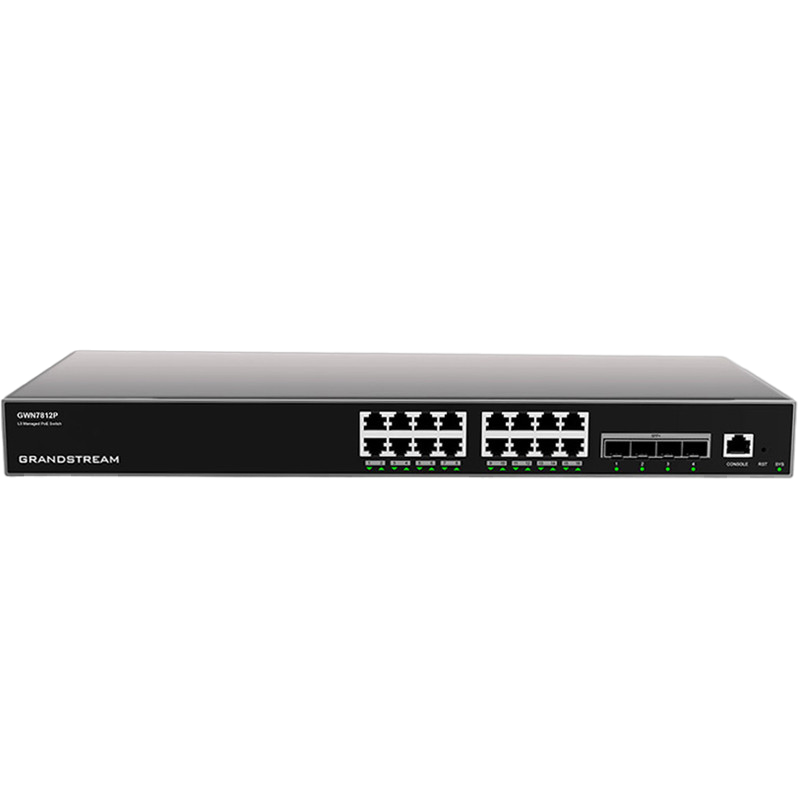 16-port Gigabit Layer 3 Managed Grandstream PoE+ Switch, GWN7812P,16xPoE Ports, 4x10Gbit SFP+, 240W budget, Rackmount