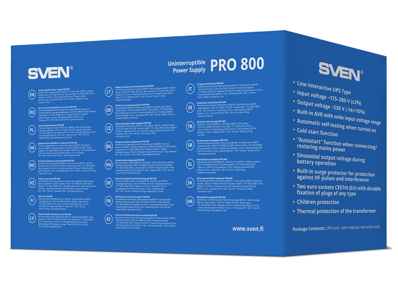 UPS SVEN Pro 800, 800VA/480W, Line Interactive, AVR, LED, 2xShuko Sockets