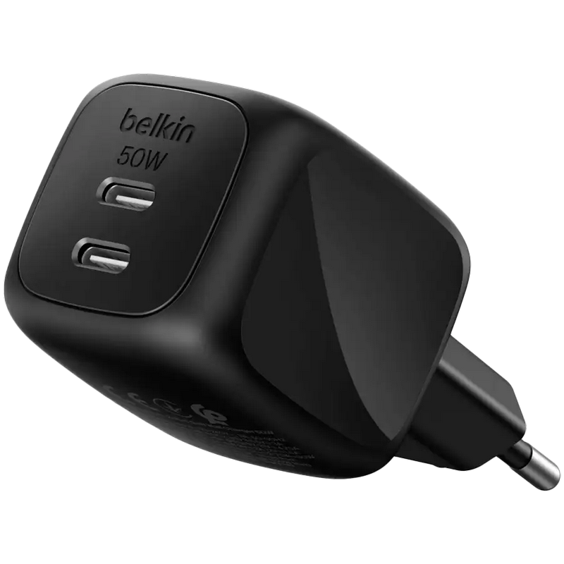 Wall Charger GAN Belkin, 2 Ports, 50W, Black