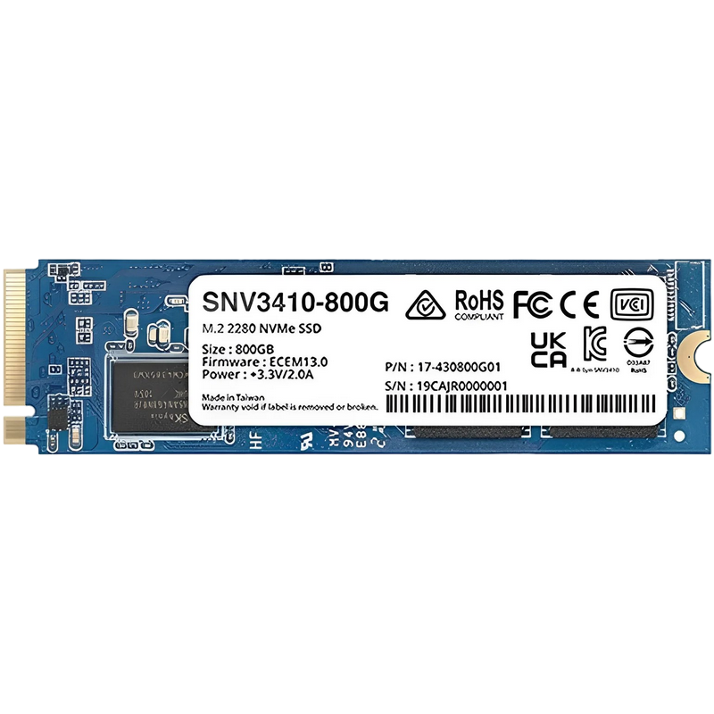 SYNOLOGY M.2 2280 800Gb Enterprise NVMe solid-state drive "SNV3410-800G", 1022 TBW, MTBF: 1.8M hours