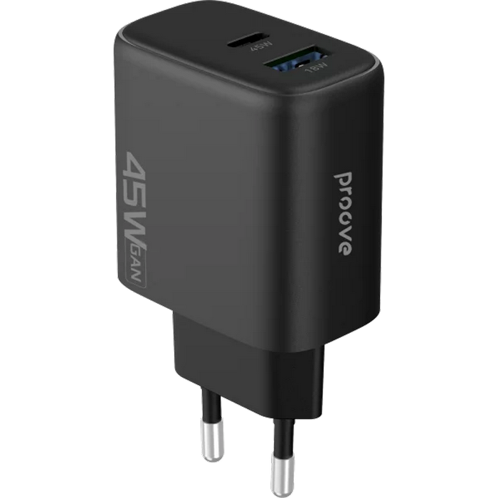 Incarcator Proove, Silicone Power 45W, USB+Type-C, (fara cablu), Black