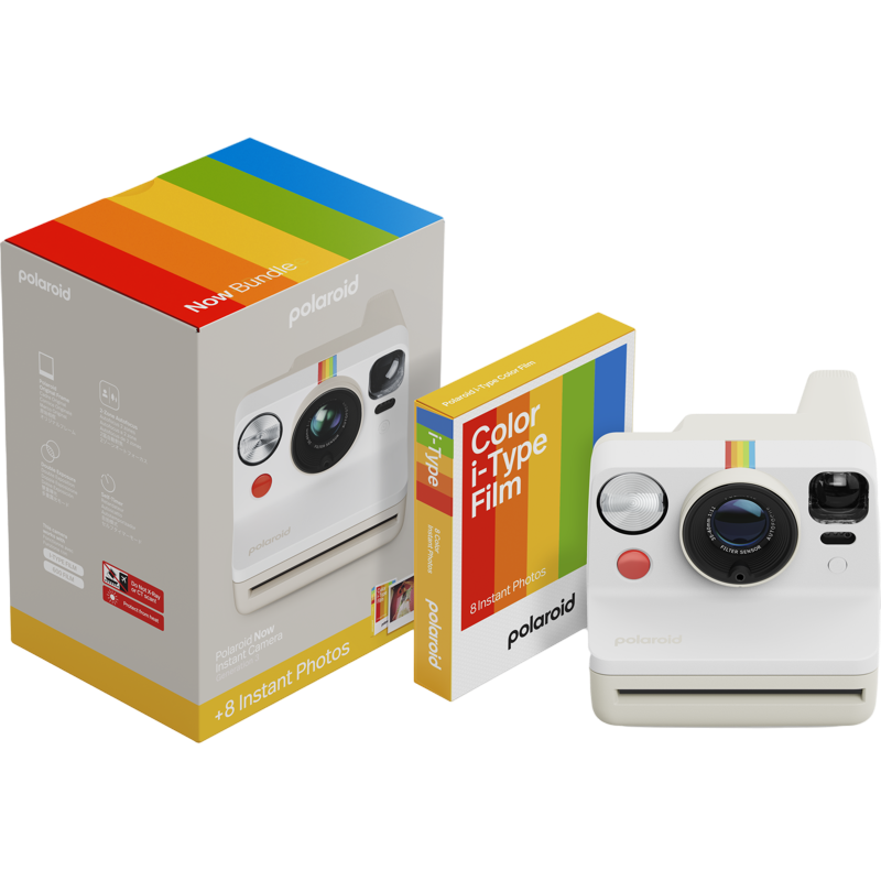 Camera Foto Instant Polaroid Now Gen 3 + Color Film Bundle (8 photos),Pebble White