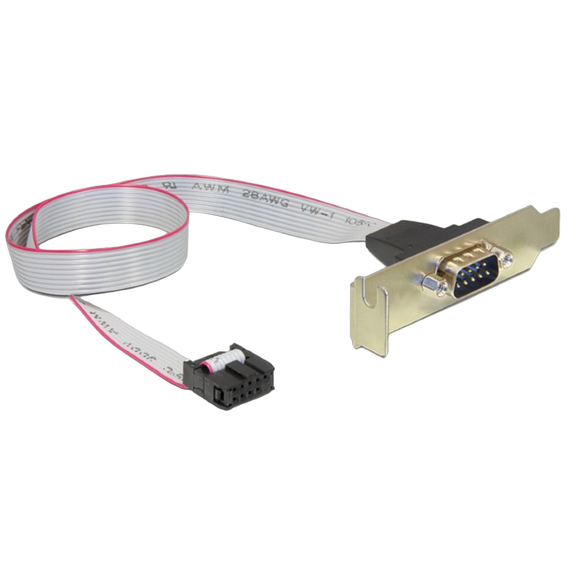 CableExpert CC-DB9ML-01, DB9 COM port receptacle on low-profile bracket, 40 cm flat cable