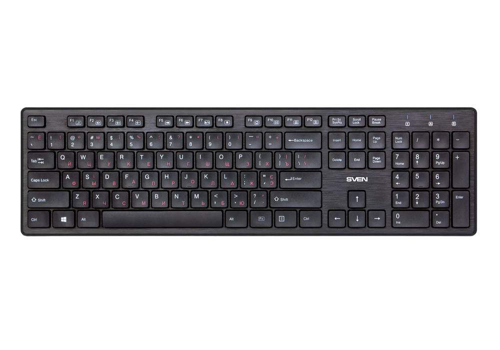 Wireless Keyboard SVEN KB-E5800W, Fn keys, Splash proof, 1xAAA, 2.4Ghz, EN/RU, Black