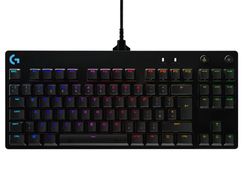 Gaming Keyboard Logitech G PRO, TKL, Mechanical, GX Blue Clicky, RGB, Detachable cable, Macro, F-keys, 1.8m, USB, EN, Black