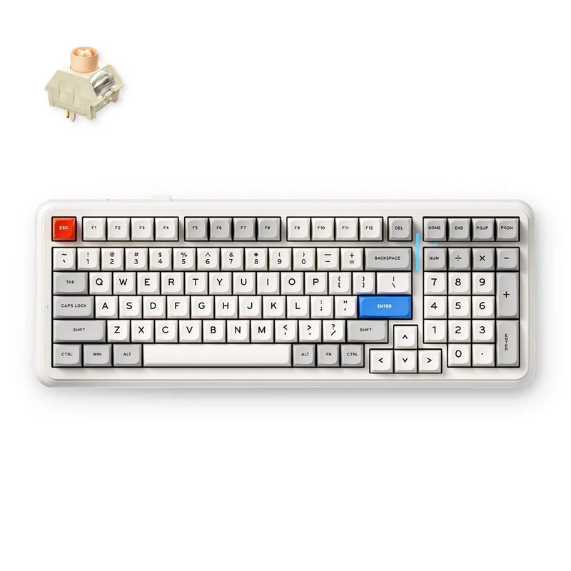 Gaming Wireless Keyboard MCHOSE K99 V2, Mechanical, Icy Creamsicle Switch, 98% Layout, PBT Double Shot, Gasket Mount 8000mAh, EN, Retro White
