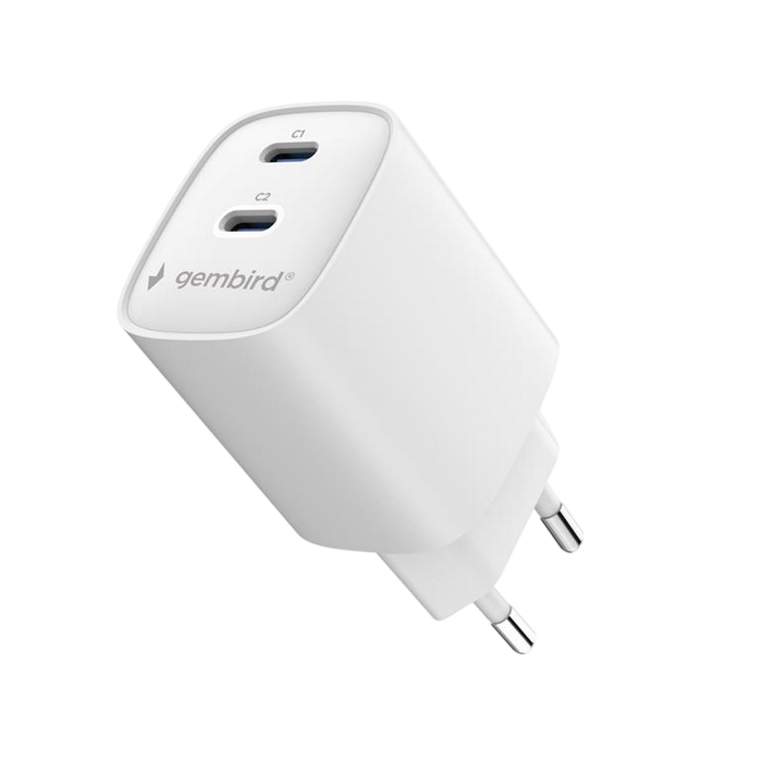 2-port 45 W2xUSB-C fast charger, White, Gembird TA-UC-2C-PD45-01-W