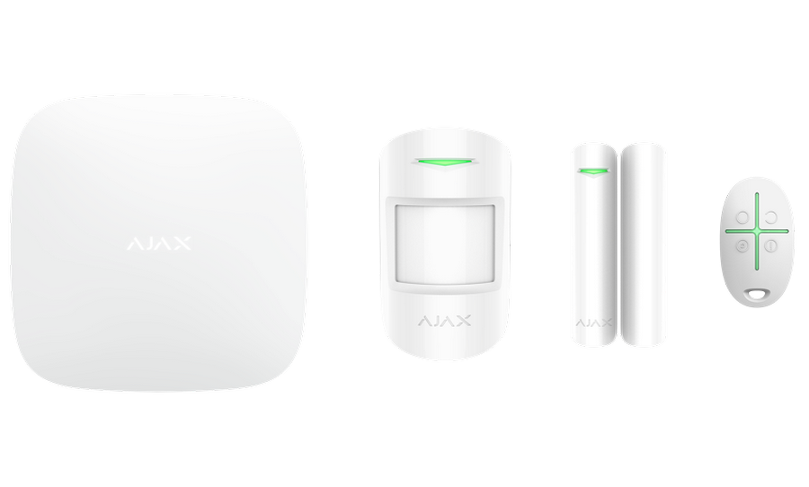 Ajax Wireless Security StarterKit, White, (Control Hub, Motion Detector, Opening Detector, Key fob)