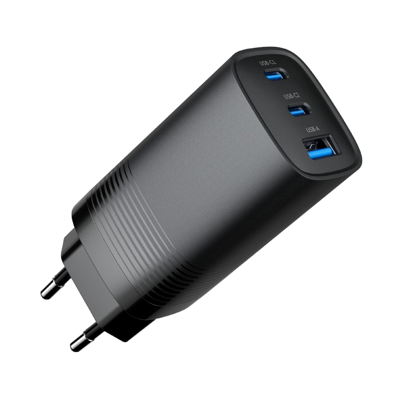 3-port 65 W GaN USB-C/USB-A fast charger, Black, TA-UC-PDQC65-01-BK