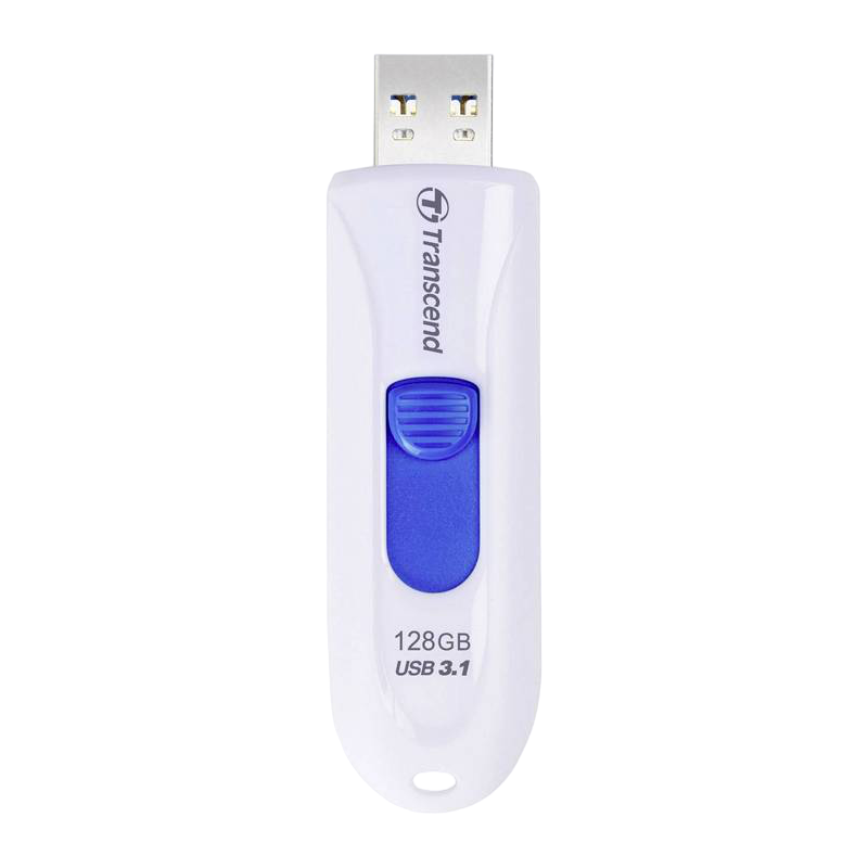 128GB USB3.1 Flash Drive Transcend "JetFlash 790", White-Blue, Slider (R/W:90/40MB/s)