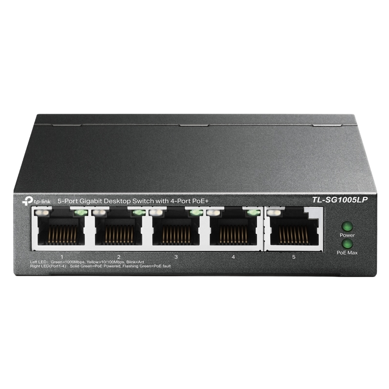 .5-port Gigabit Switch TP-LINK "TL-SG1005LP", with 4-Port PoE, steel case, 40W Budget