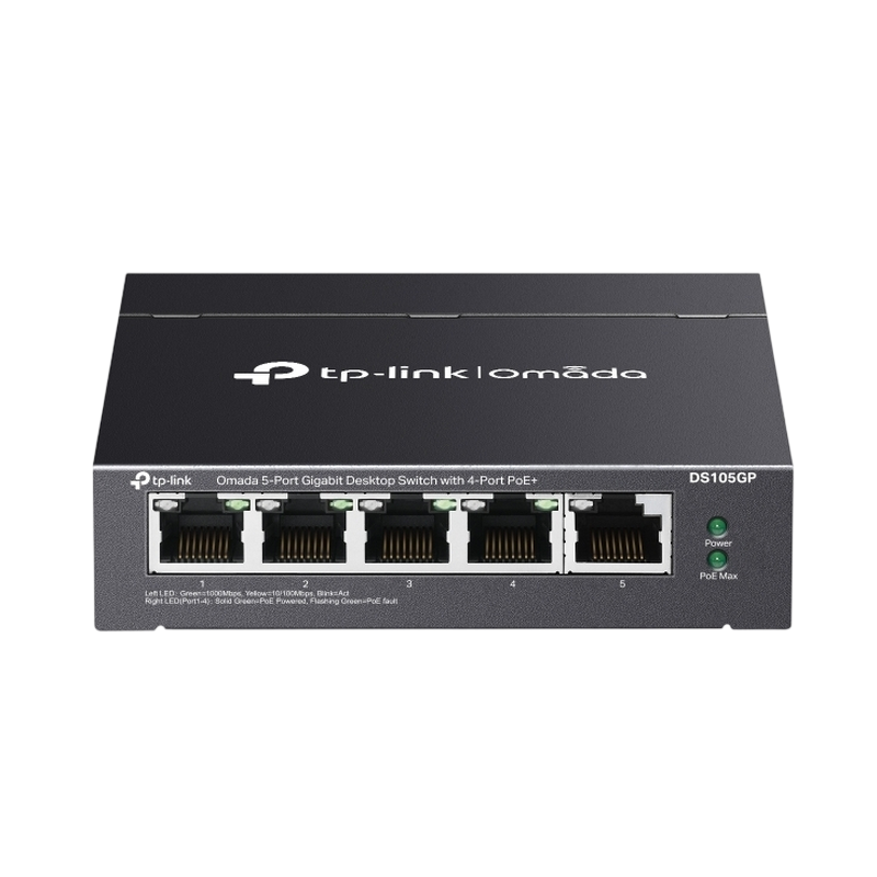 .5-port Gigabit Switch TP-LINK "DS105GP", with 4-Port PoE, steel case, 65W Budget, Autorecovery, Extend Mode