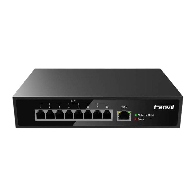 .8-port 10/100Mbps POE, Fanvil 2-wire Switch "PN8", with 8-Port RJ11 PoE, 1xRJ45, 80W Budget, up to 300m, Metal