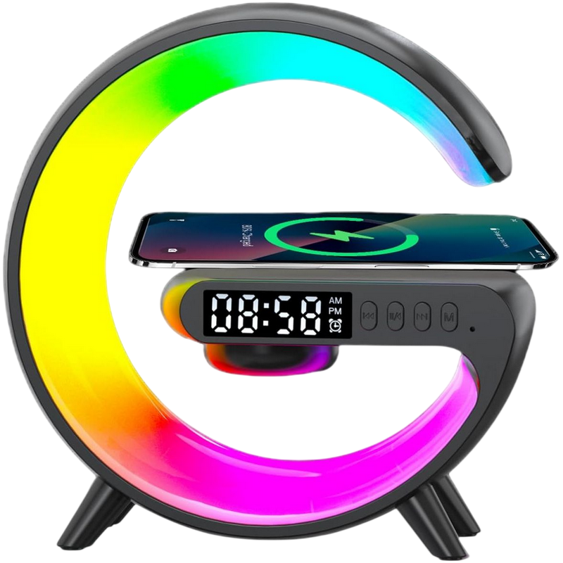 Smart Lampa Led G-Shaped Speaker & Wireless Charger & Alarm Clock NH-69 Black