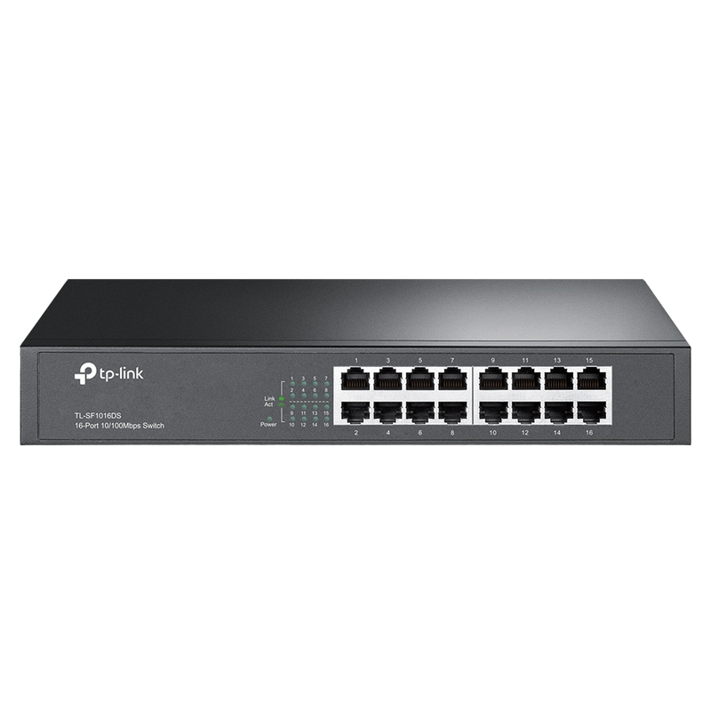 16-port 10/100Mbps Desktop Switch TP-LINK " TL-SF1016DS", 13-inch rack-mountable steel case