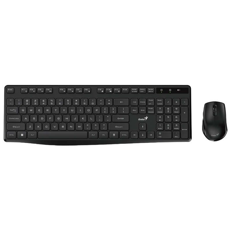 Wireless Keyboard & Mouse Genius KM-8206S, 12 Fn keys, Chocolate keycap, Silent, 1200dpi, 3 buttons, 2xAAA/1xAA, 2.4Ghz, EN/RU, Black